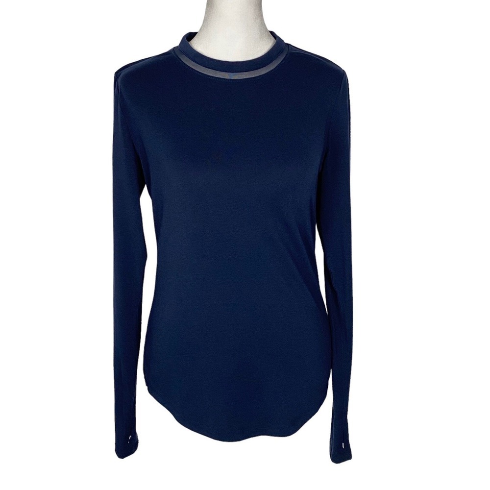 ATHLETA Women Long Sleeve Pullover Mesh Strip Down Back Top Sz XS Blue 74-3